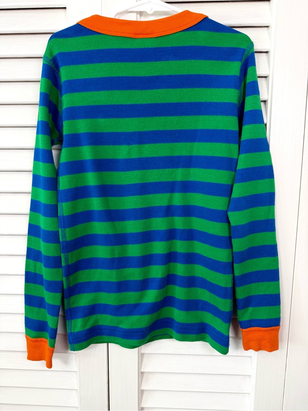 Hanna Andersson Blue and Green Striped Top and Bottom Pajamas Set Boys Size 8